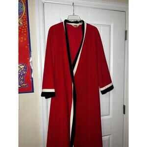 Vanity Fair womens VTG red black robe duster long velour LG w/ belt
